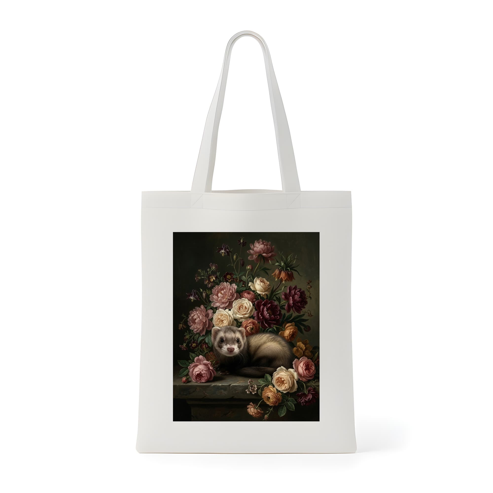 シルバーマーチンの花の油絵風アート花柄トートバッグ