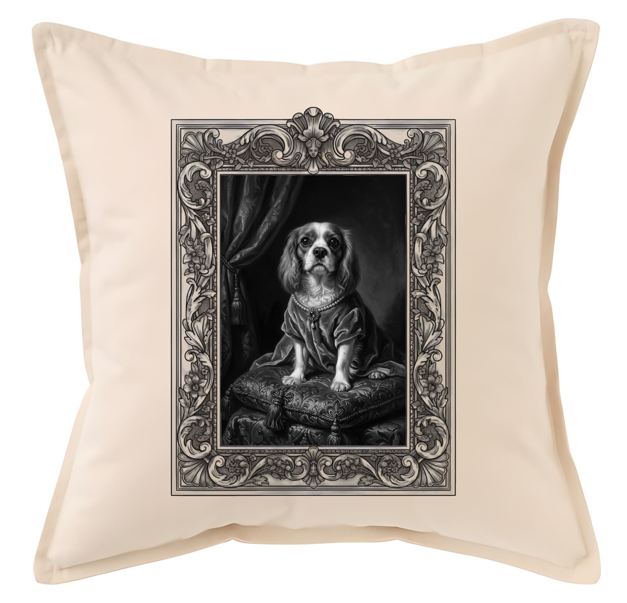 Cavalier King Charles spaniel Renaissance Portrait Throw Cushion (Framed Design)