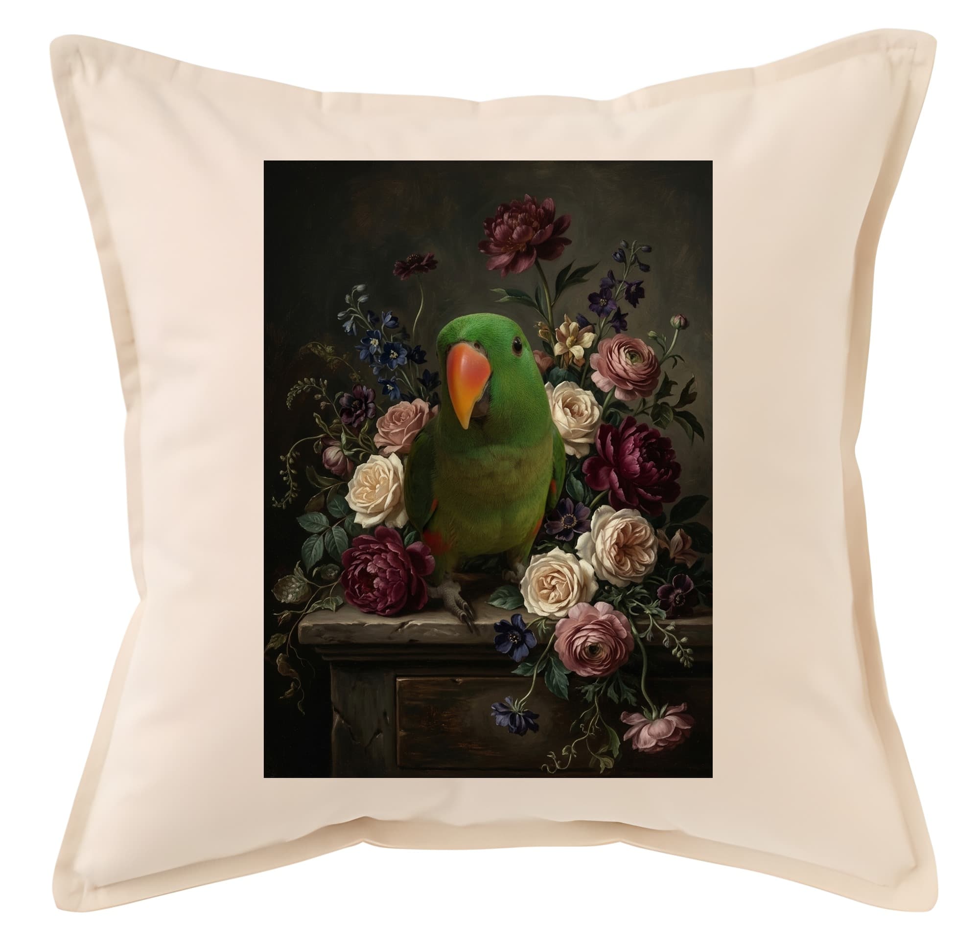 Eclectus Parrot Floral Oil-Painting Floral Cushion