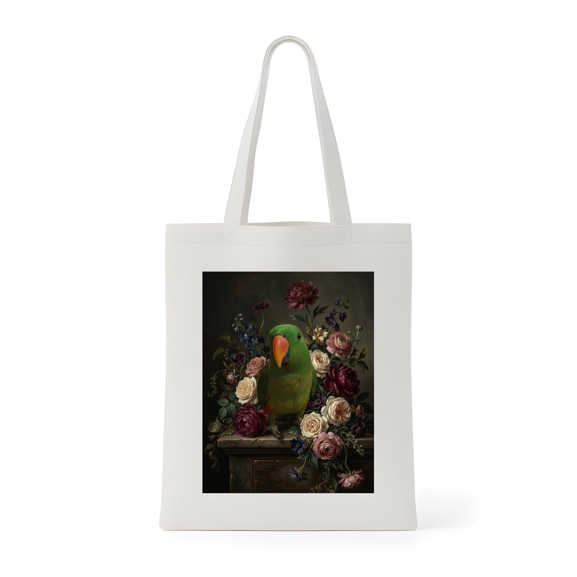 オオハナインコの花の油絵風アート花柄トートバッグ