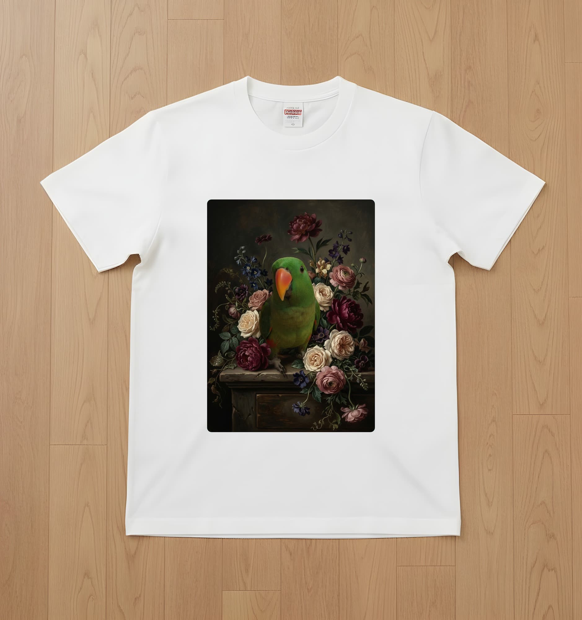 Eclectus Parrot Floral Oil-Painting Floral T-Shirt (White)