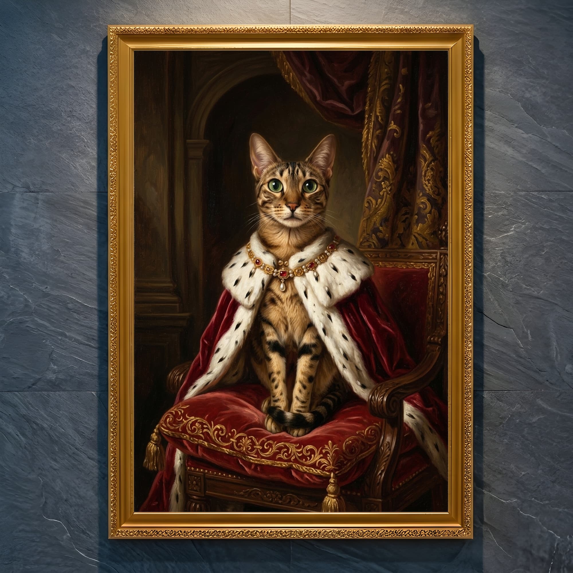 Egyptian Mau Renaissance Portrait Framed Art Print (A4 Gold)