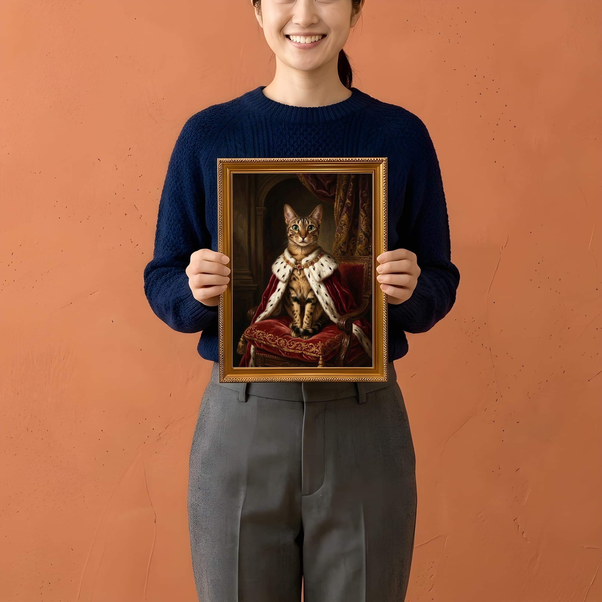 Egyptian Mau Renaissance Portrait Framed Art Print (A4 Gold) 2