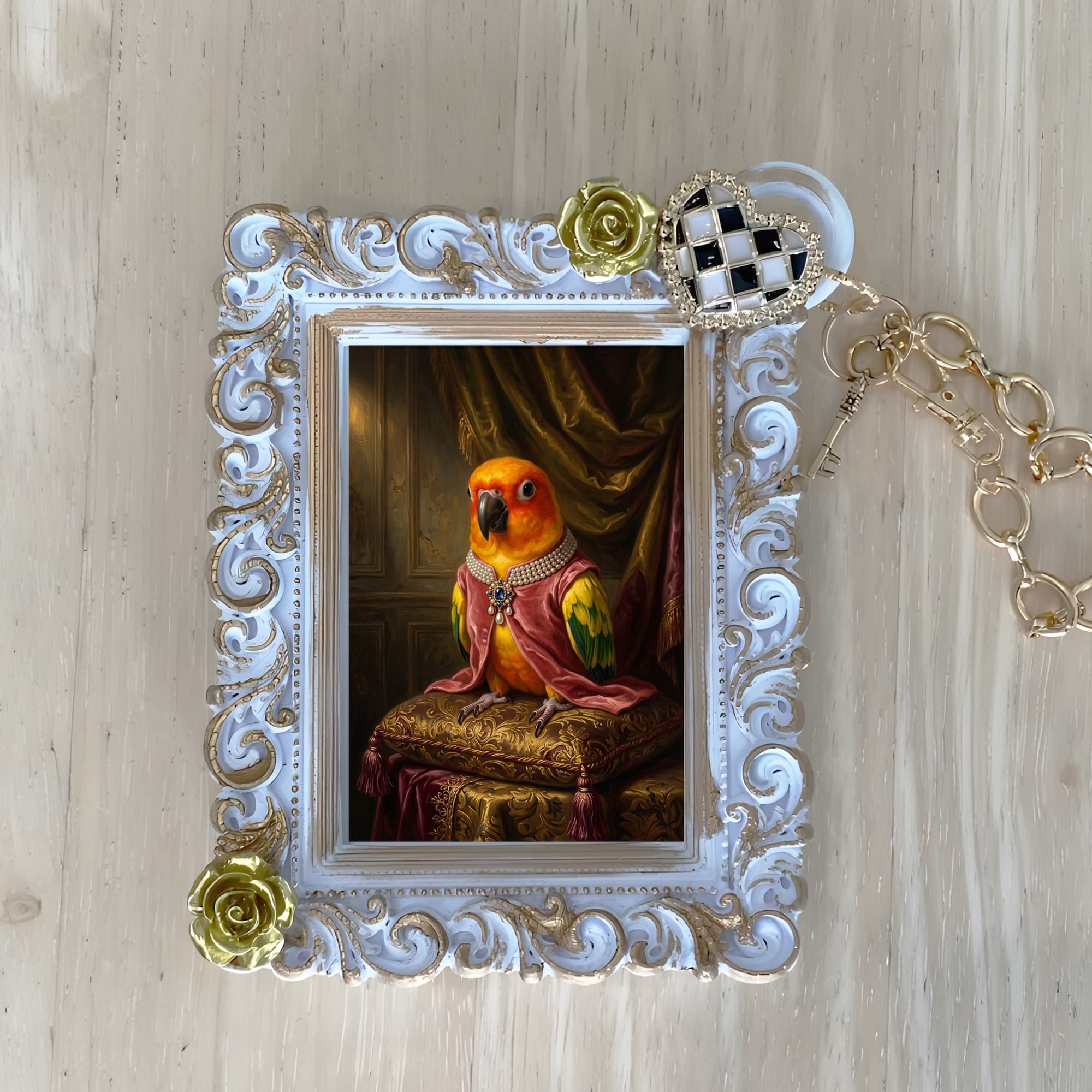 Sun Conure Renaissance Portrait Bag Charm (White)