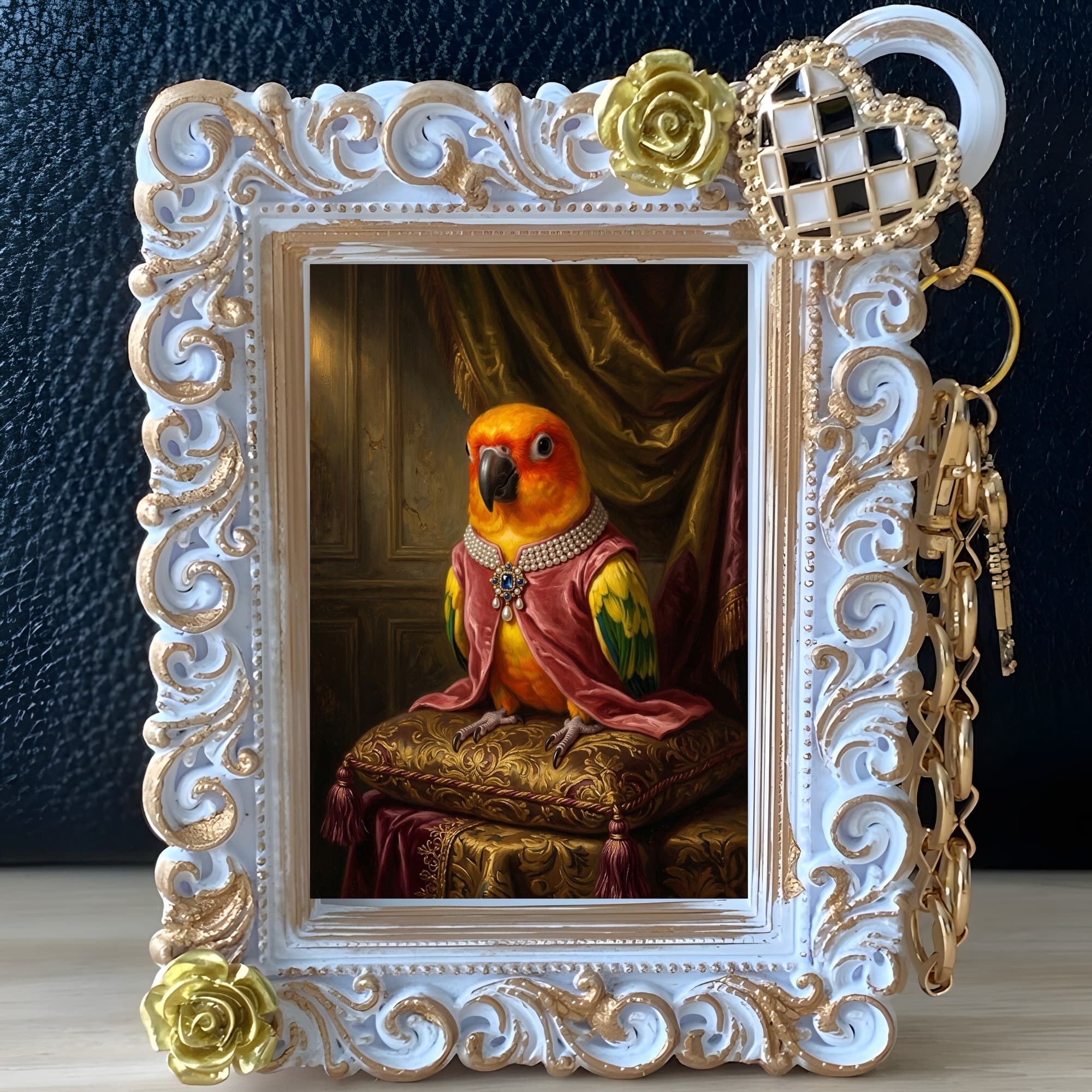 Sun Conure Renaissance Portrait Bag Charm (White) 2