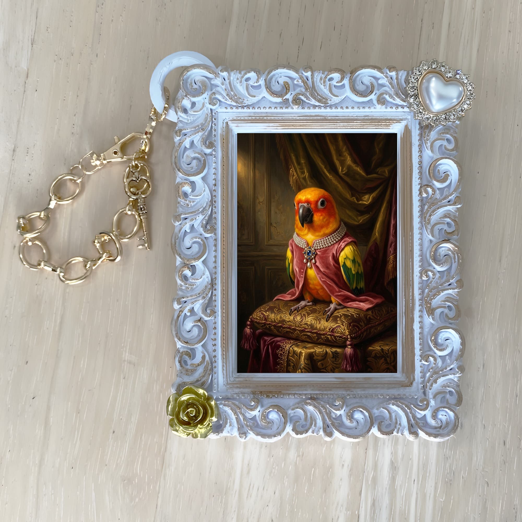Sun Conure Renaissance Portrait Bag Charm (White) 4