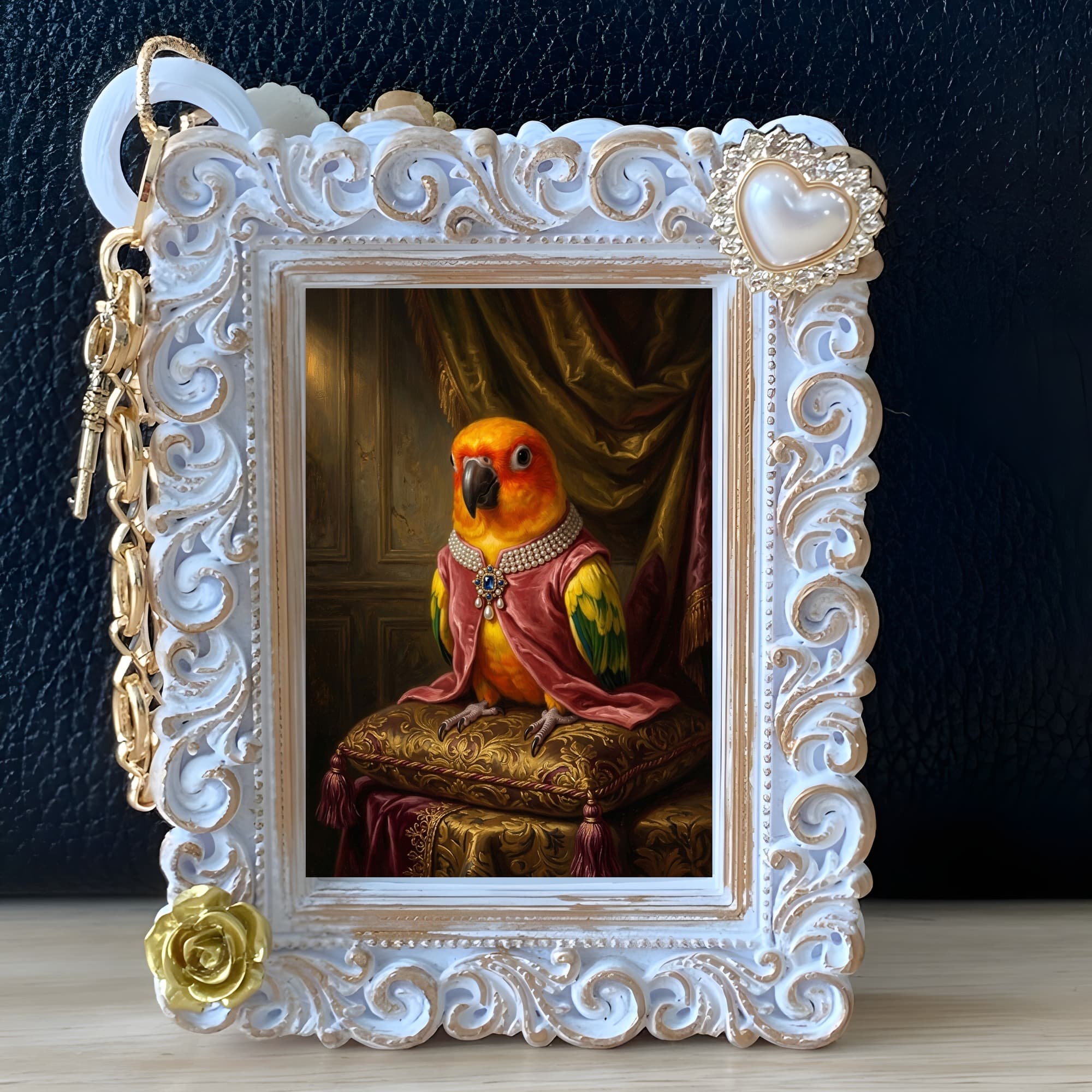 Sun Conure Renaissance Portrait Bag Charm (White) 5