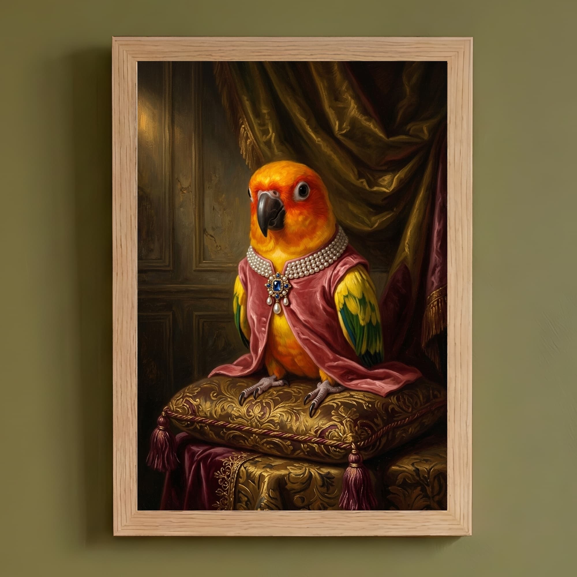 コガネメキシコインコのルネサンス肖像画額装プリント(A4サイズ)