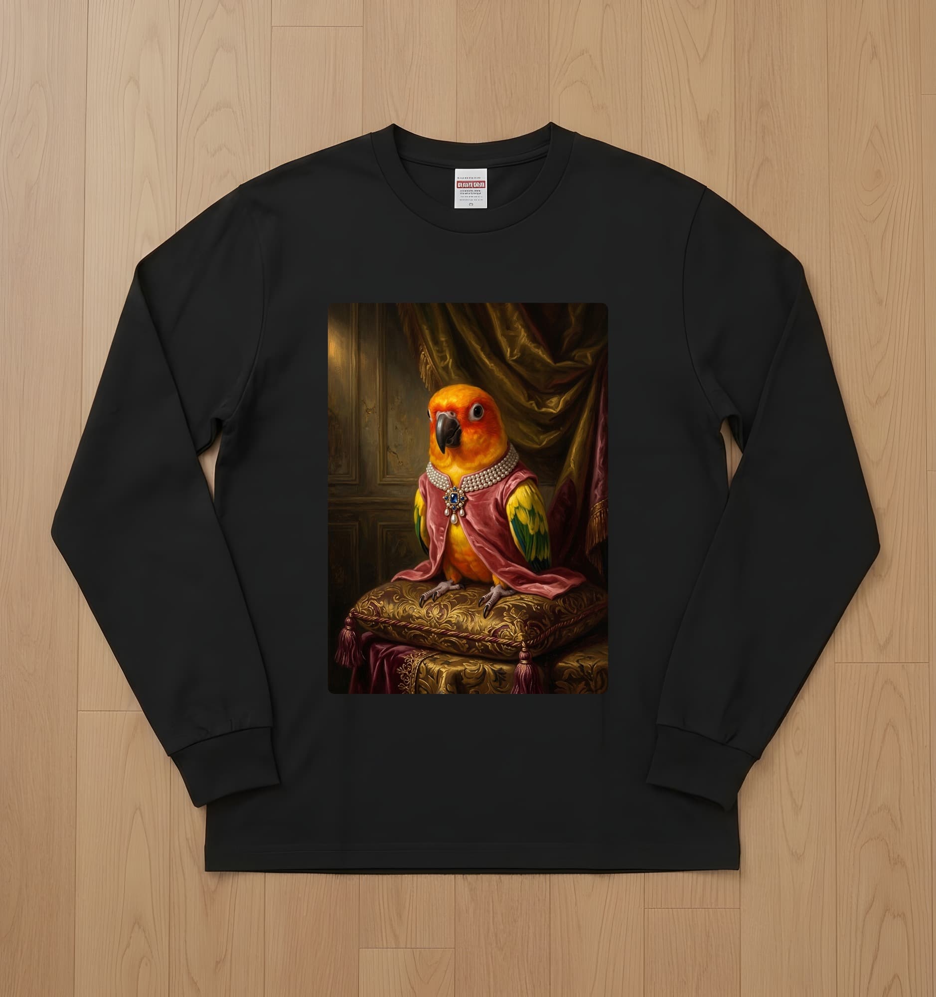 Sun Conure Renaissance Portrait Long Sleeve T-Shirt (Black)