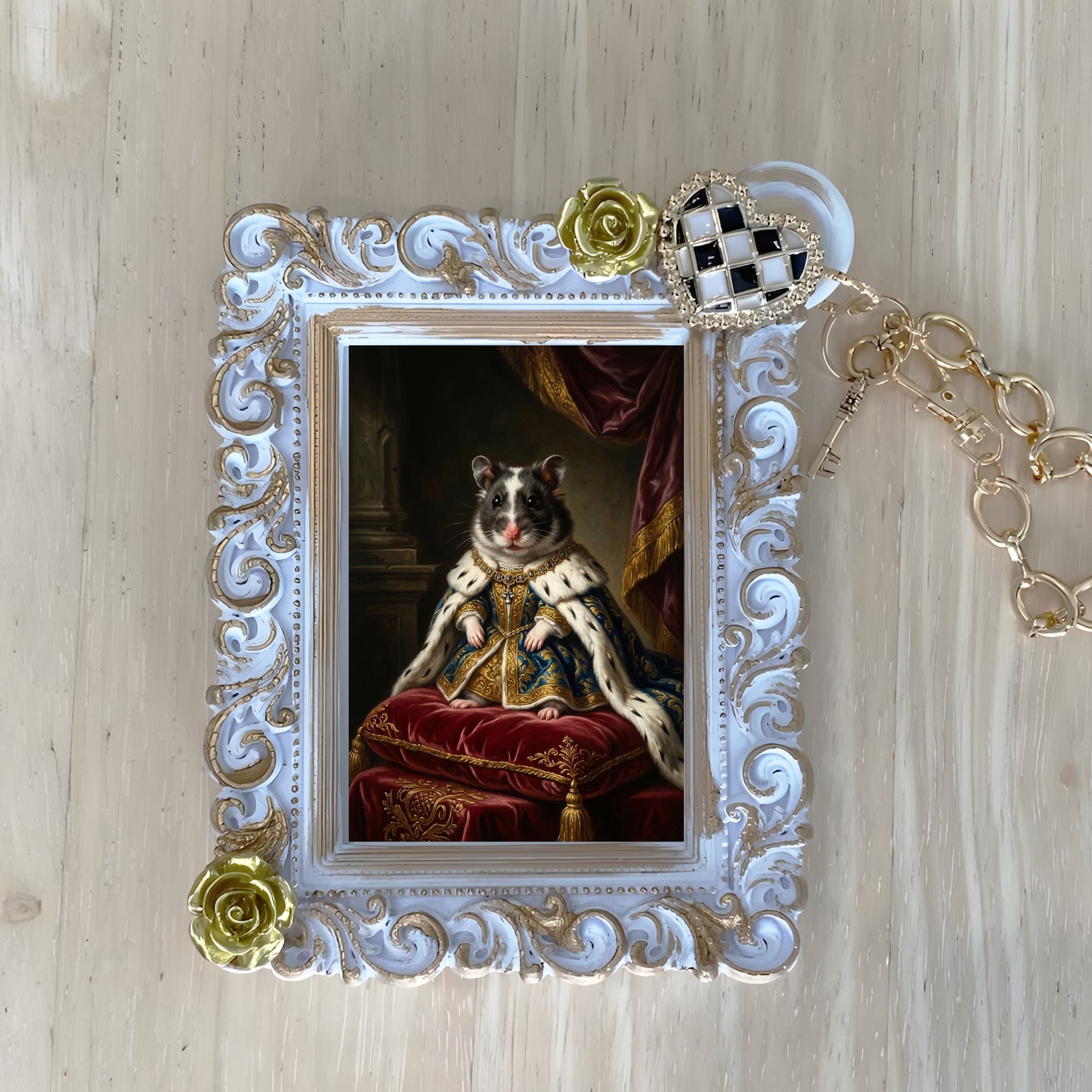 Panda hamster Renaissance Portrait Bag Charm (White)