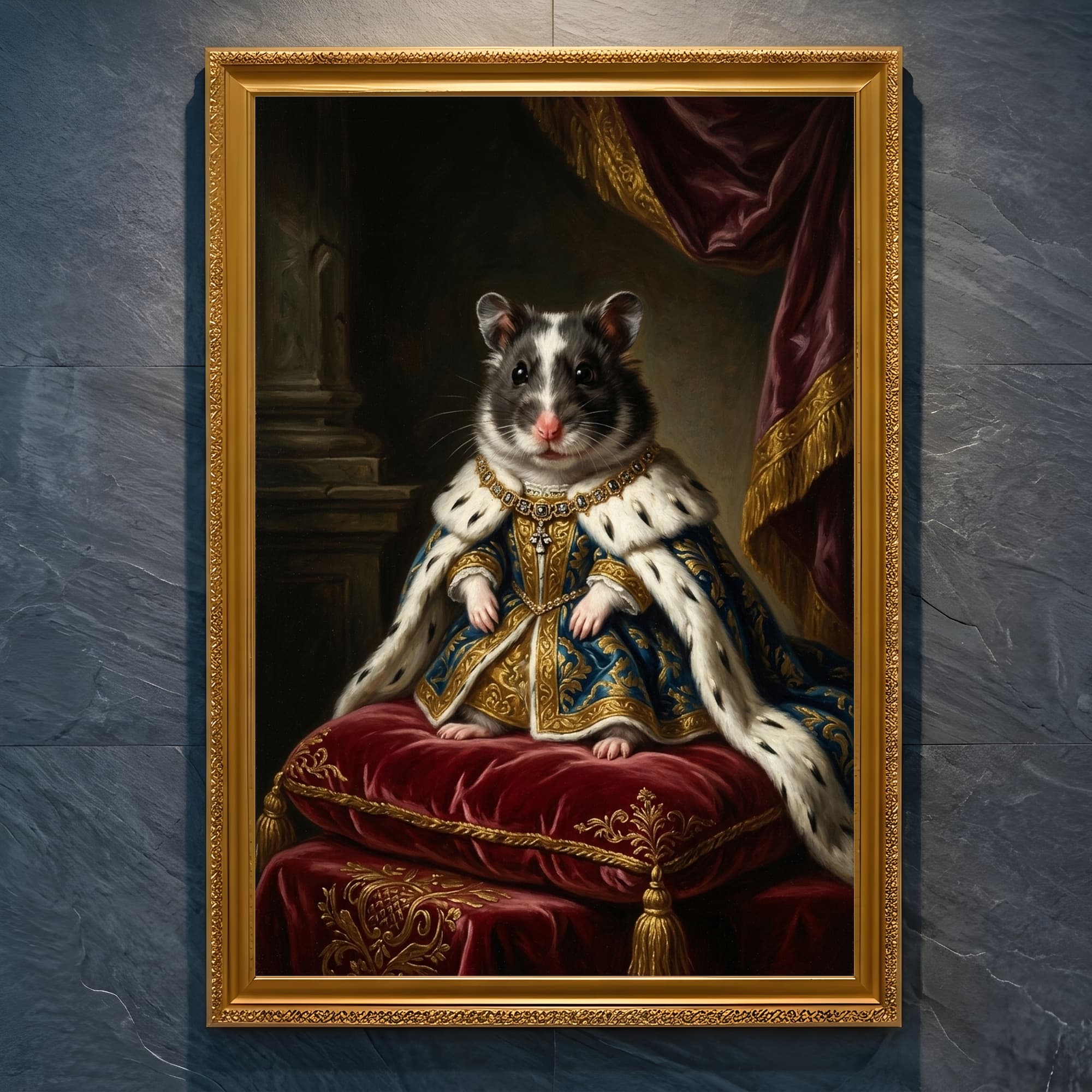 Panda hamster Renaissance Portrait Framed Art Print (A4 Gold)