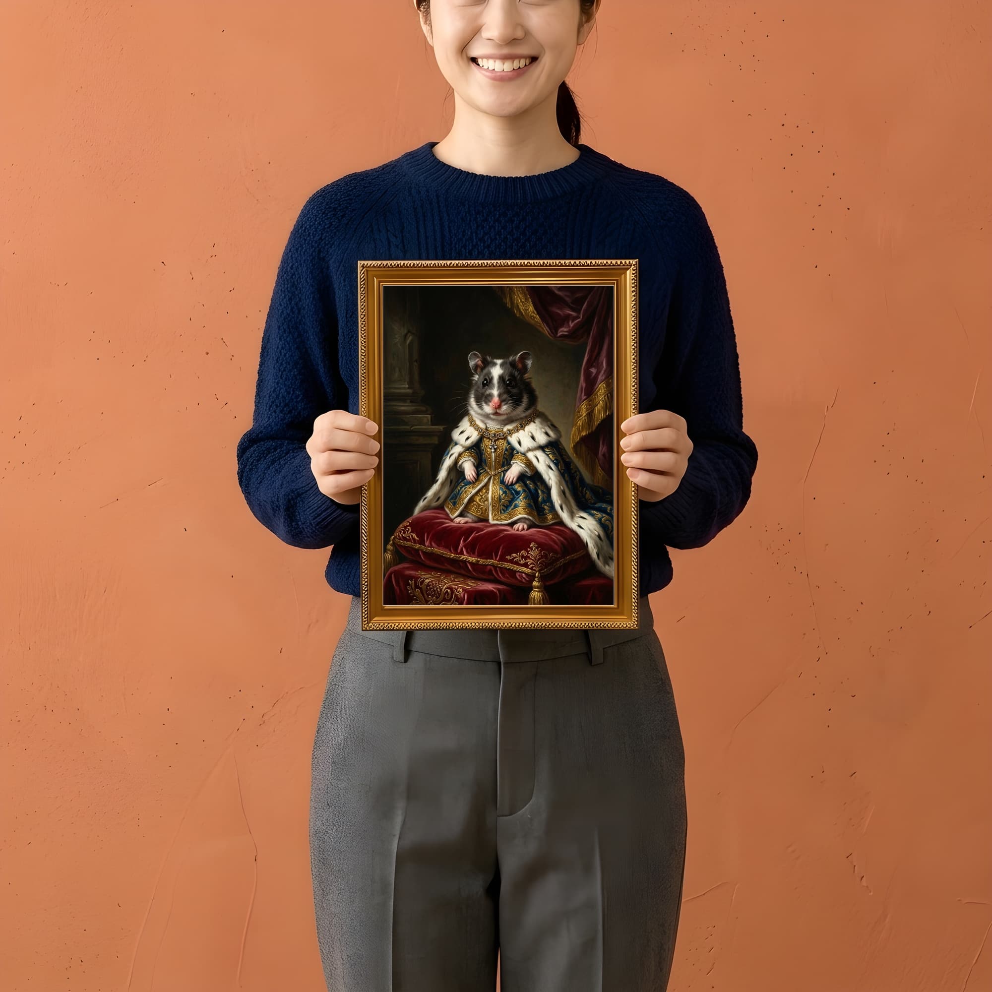 Panda hamster Renaissance Portrait Framed Art Print (A4 Gold) 2