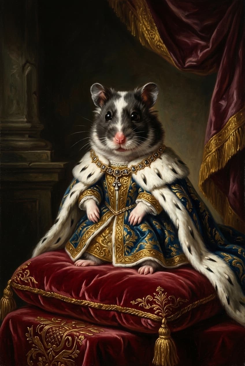 Panda hamster Renaissance Portrait Framed Art Print (A4 Gold) 4