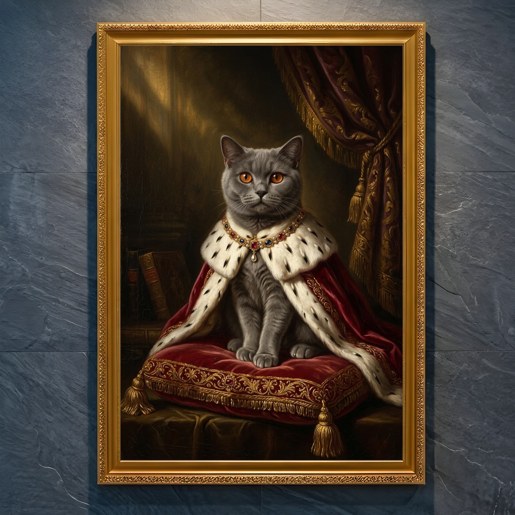 British Shorthair Renaissance Portrait Framed Art Print (A4 Gold)