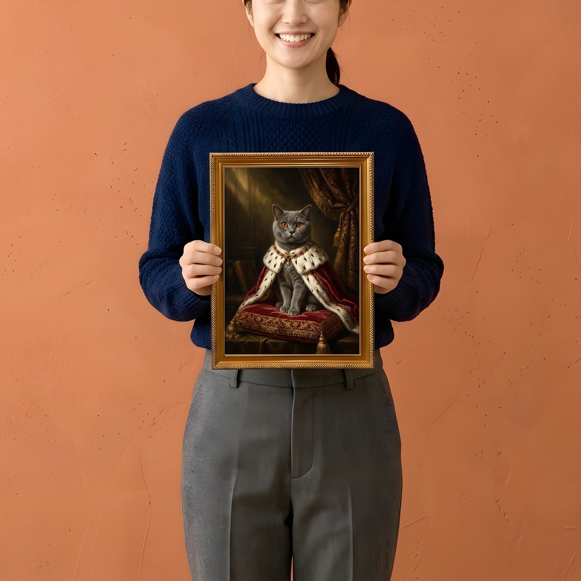 British Shorthair Renaissance Portrait Framed Art Print (A4 Gold) 2