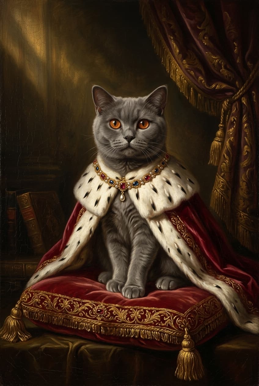 British Shorthair Renaissance Portrait Framed Art Print (A4 Gold) 4
