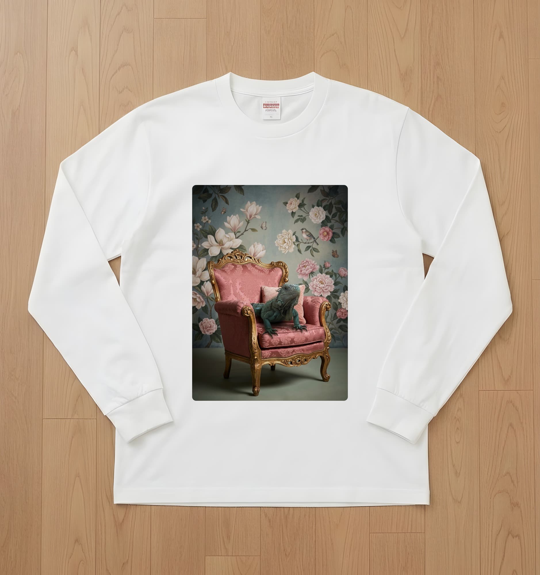 Blue Iguana Shabby Pink Oil-Painting Rococo Long Sleeve T-Shirt (White)