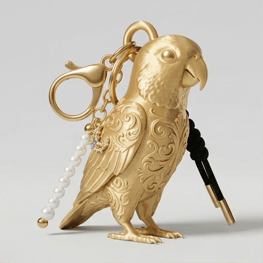 ズグロシロハラインコのルネサンス肖像画キーホルダー(シルクゴールド)