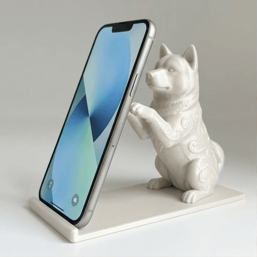 秋田犬のルネサンス肖像画スマホスタンド(シルクホワイト)
