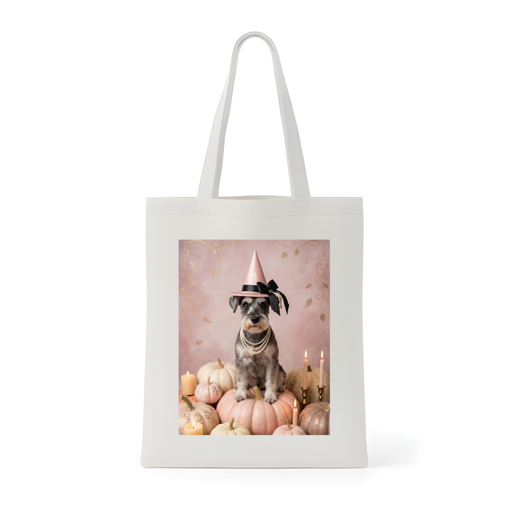 miniature schnauzer Pumpkin & Candlelight Oil-Painting Halloween Tote Bag
