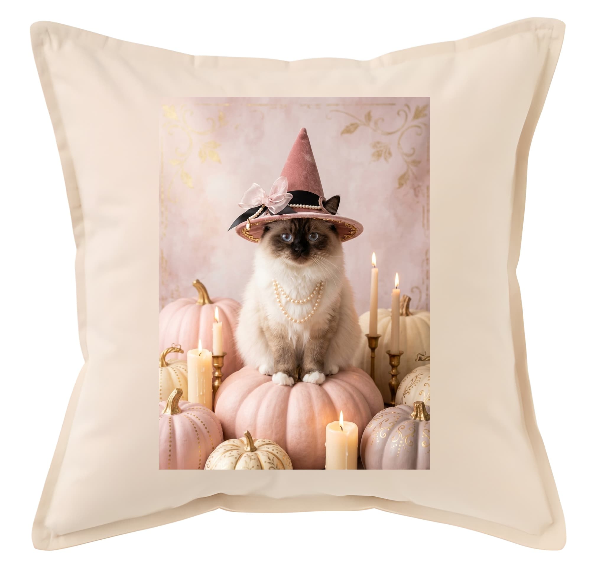 Himalayan Pumpkin & Candlelight Oil-Painting Halloween Cushion
