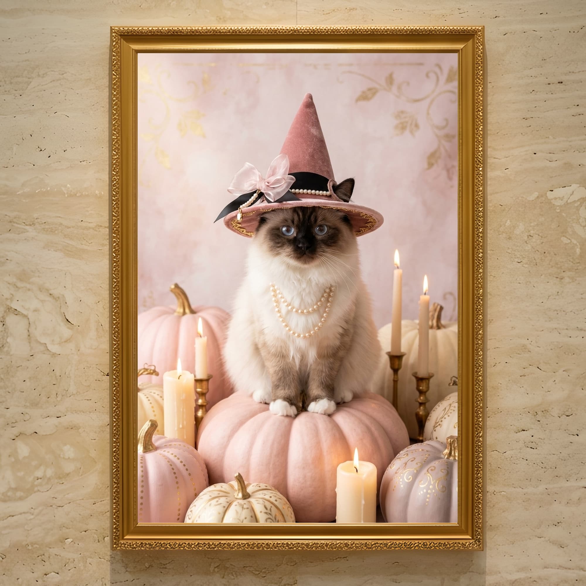 Himalayan Pumpkin & Candlelight Oil-Painting Halloween Framed Art Print (A3)