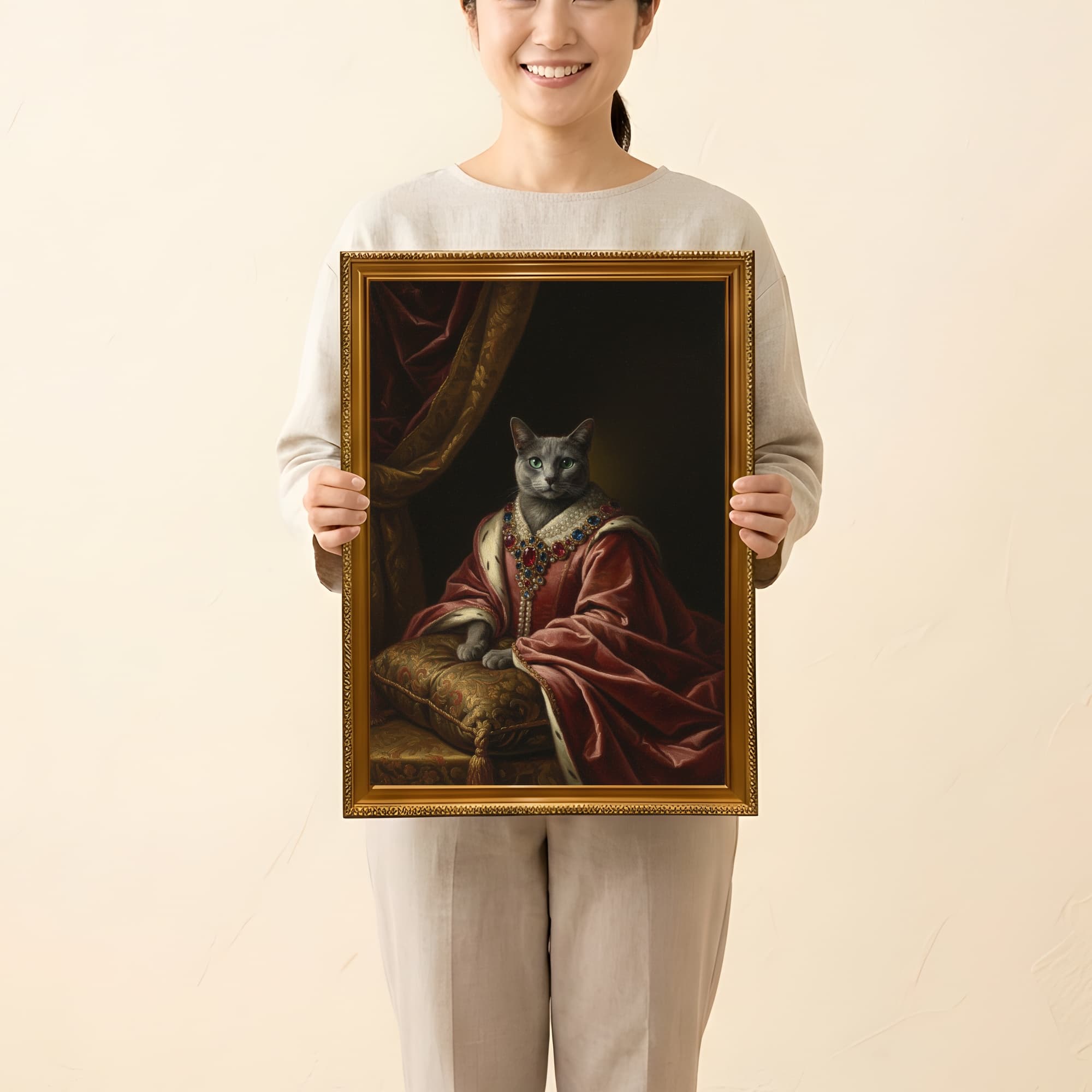 ロシアンブルーのルネサンス肖像画額装プリント(A3サイズ) 2