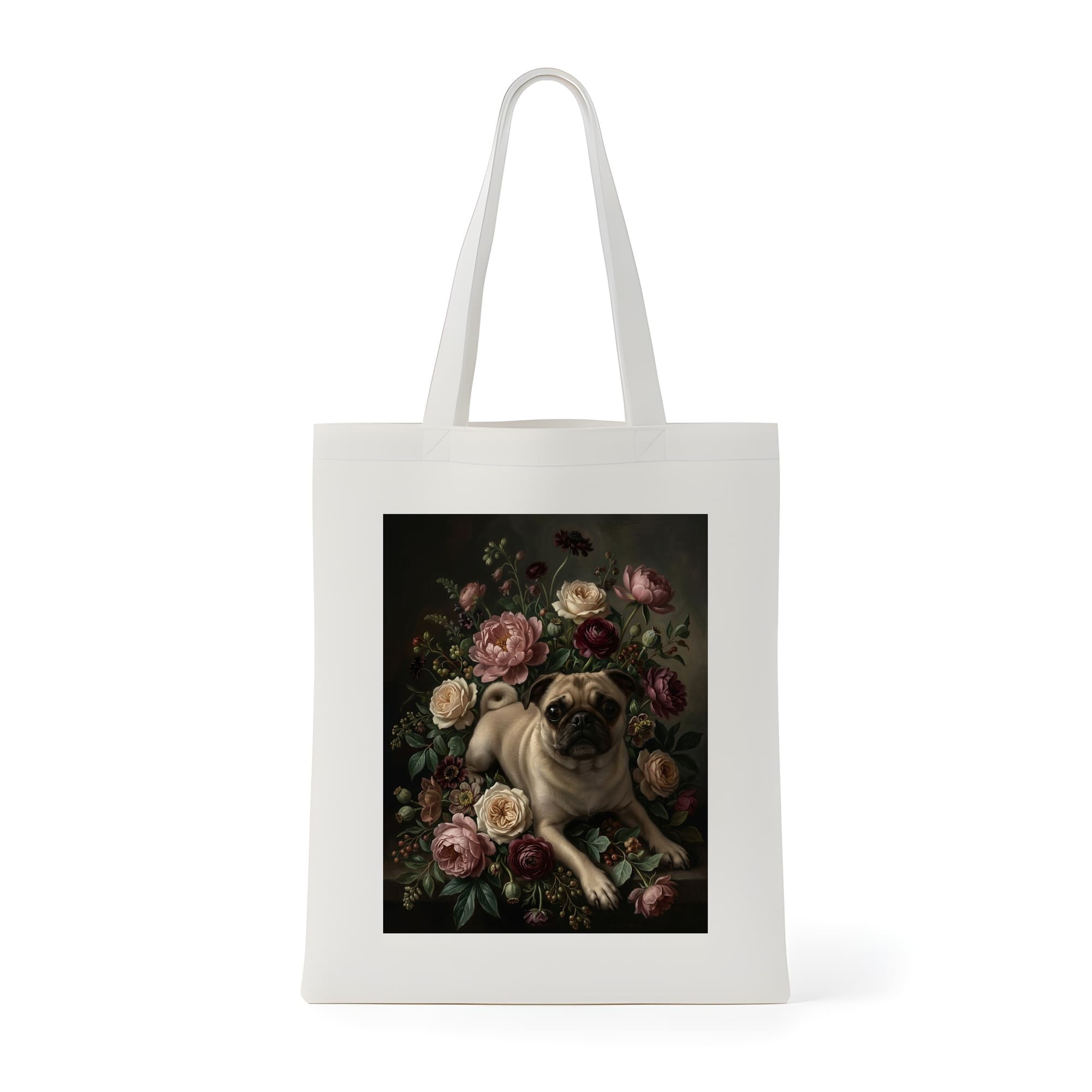 pug Floral Oil-Painting Floral Tote Bag