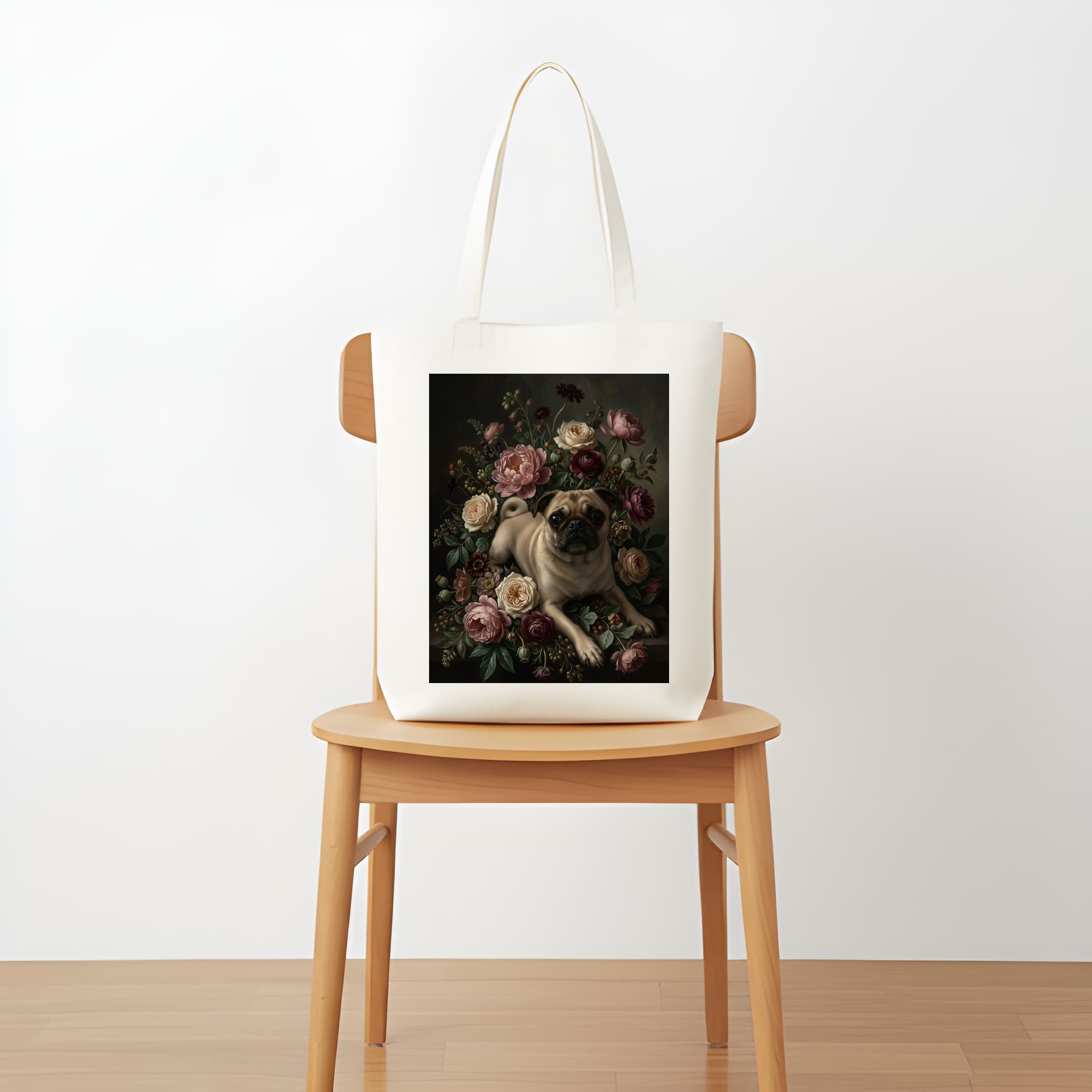 pug Floral Oil-Painting Floral Tote Bag 5