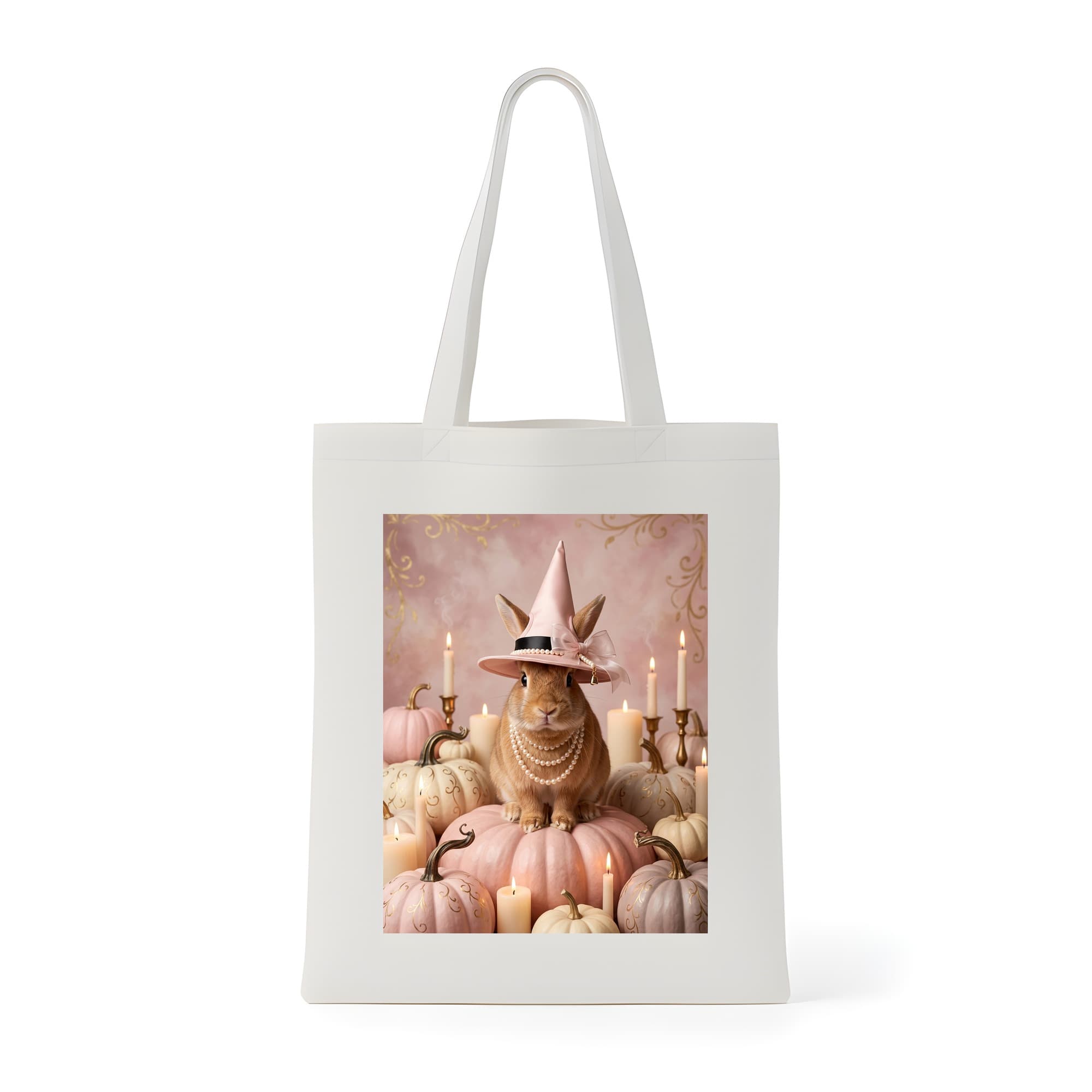 Satin rabbit Pumpkin & Candlelight Oil-Painting Halloween Tote Bag