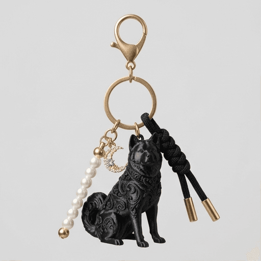 Akita Inu Renaissance Portrait Keychain (Silky Black)