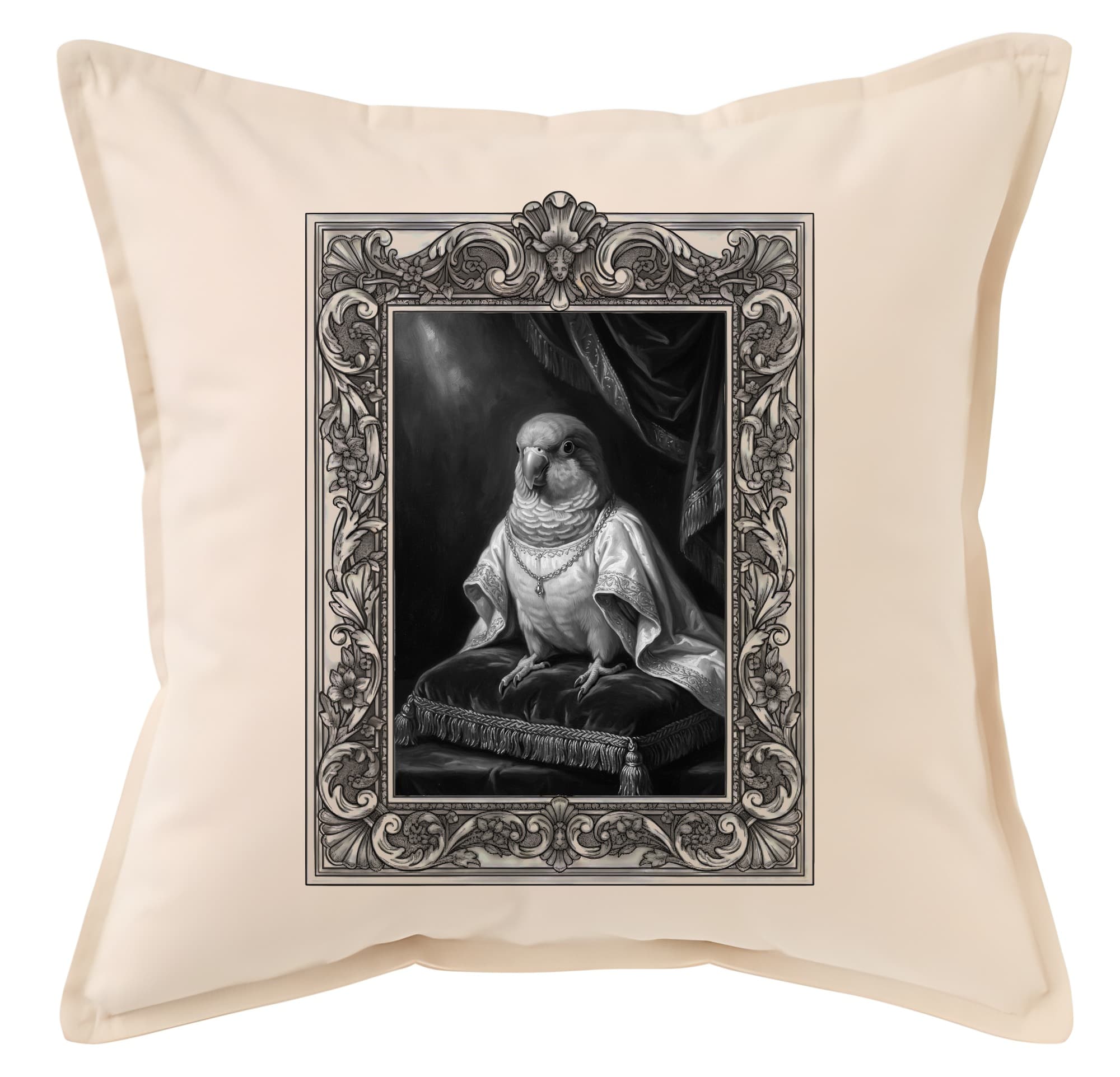 Quaker Parrot Renaissance Portrait Throw Cushion (Framed Design)