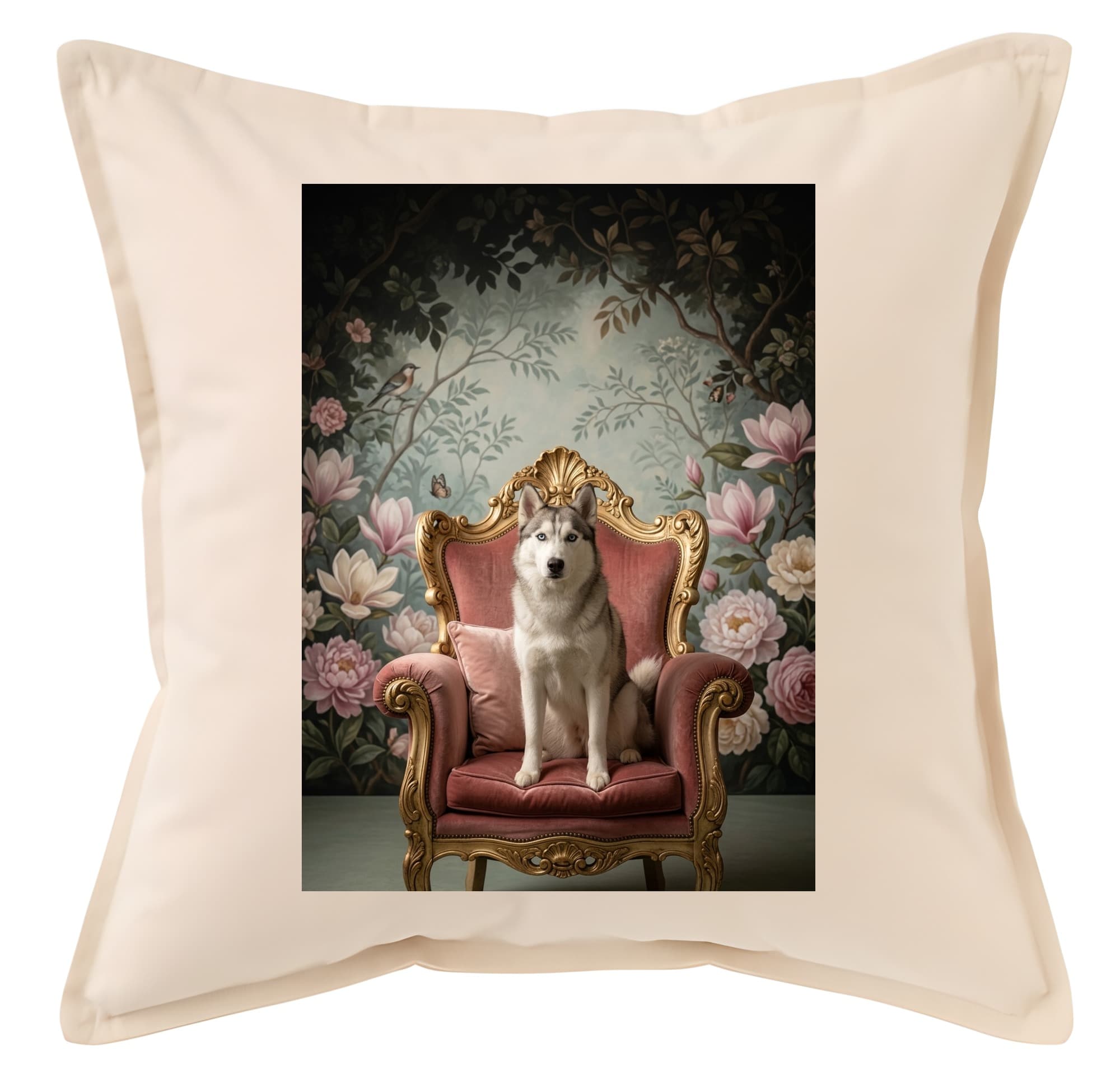 Siberian husky Shabby Pink Oil-Painting Rococo Cushion