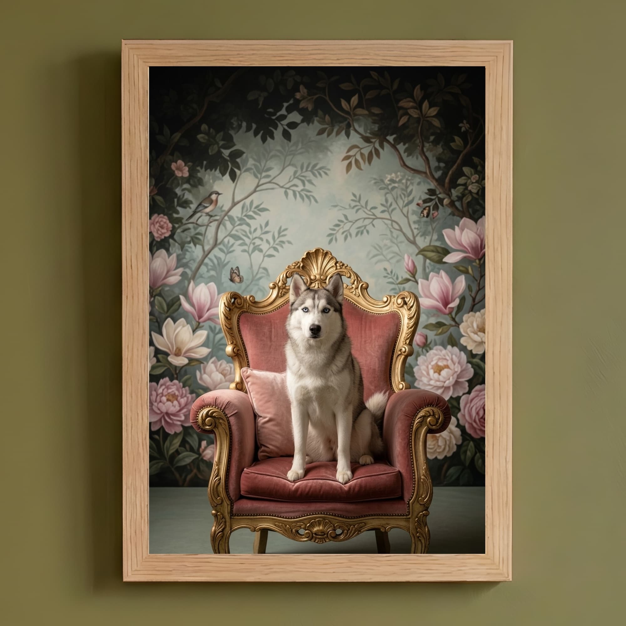 Siberian husky Shabby Pink Oil-Painting Rococo Framed Art Print (A4)