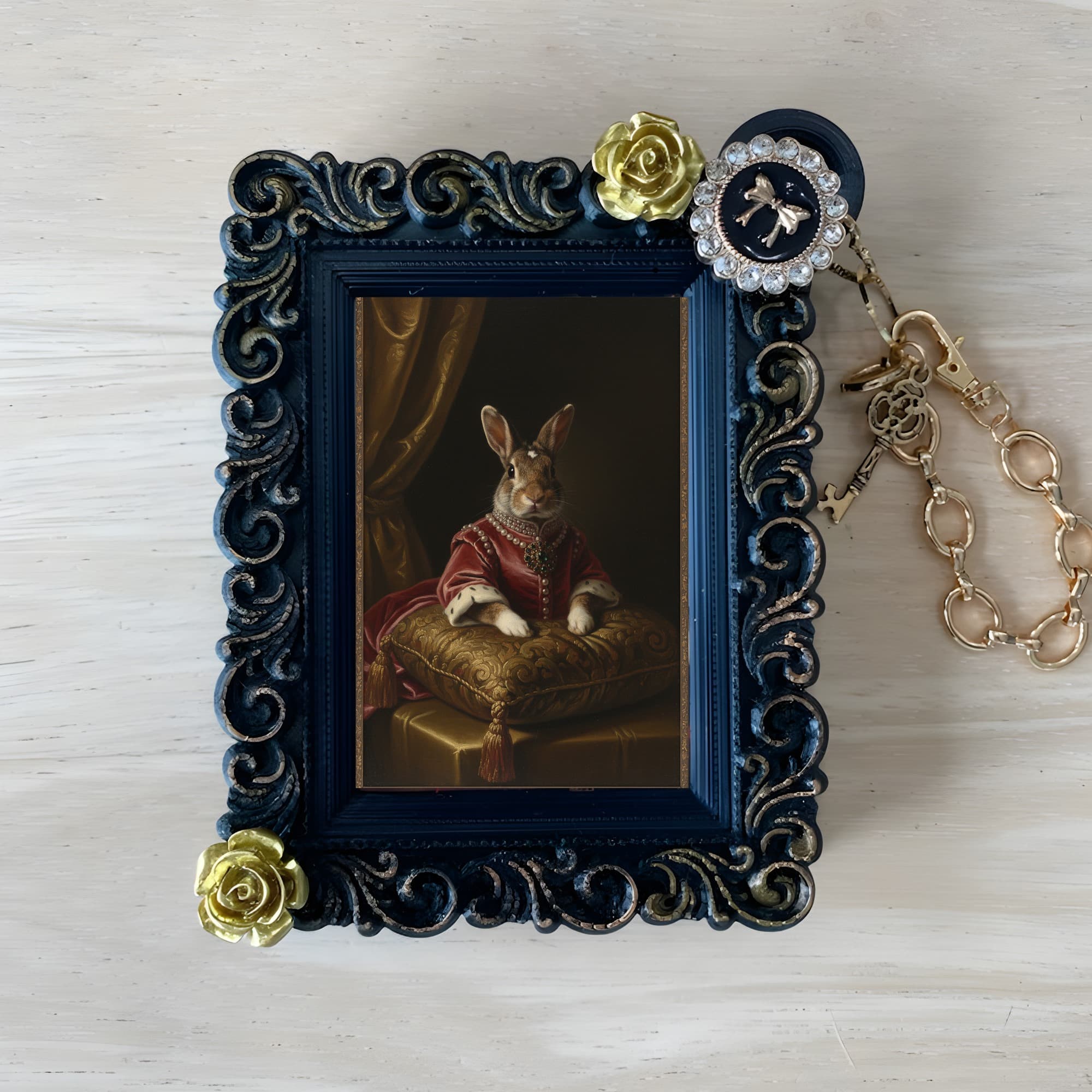 American rabbit Renaissance Portrait Bag Charm (Black)