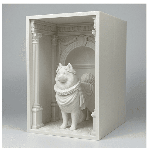 Samoyed Renaissance Portrait Booknook Diorama 2