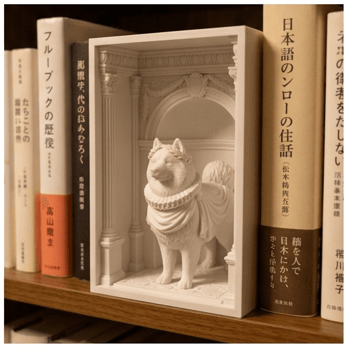 Samoyed Renaissance Portrait Booknook Diorama 4