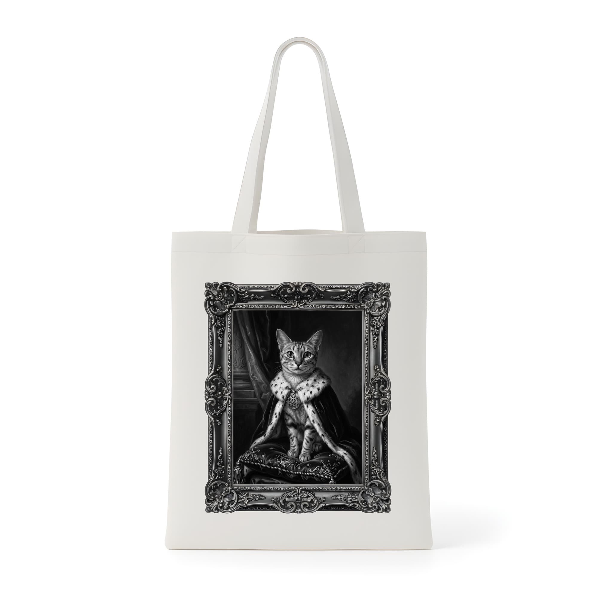 Egyptian Mau Renaissance Portrait Tote Bag (Monochrome Print, Framed Design)