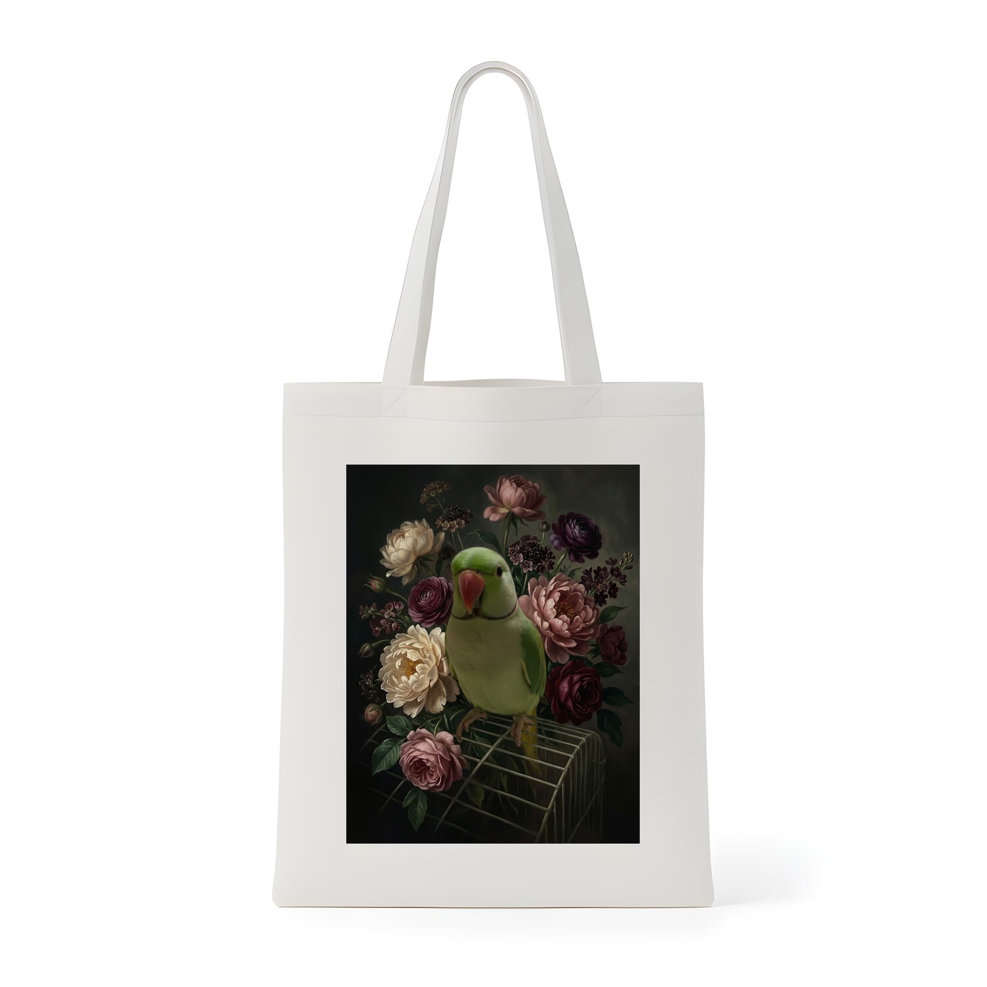 インドオオハナインコの花の油絵風アート花柄トートバッグ