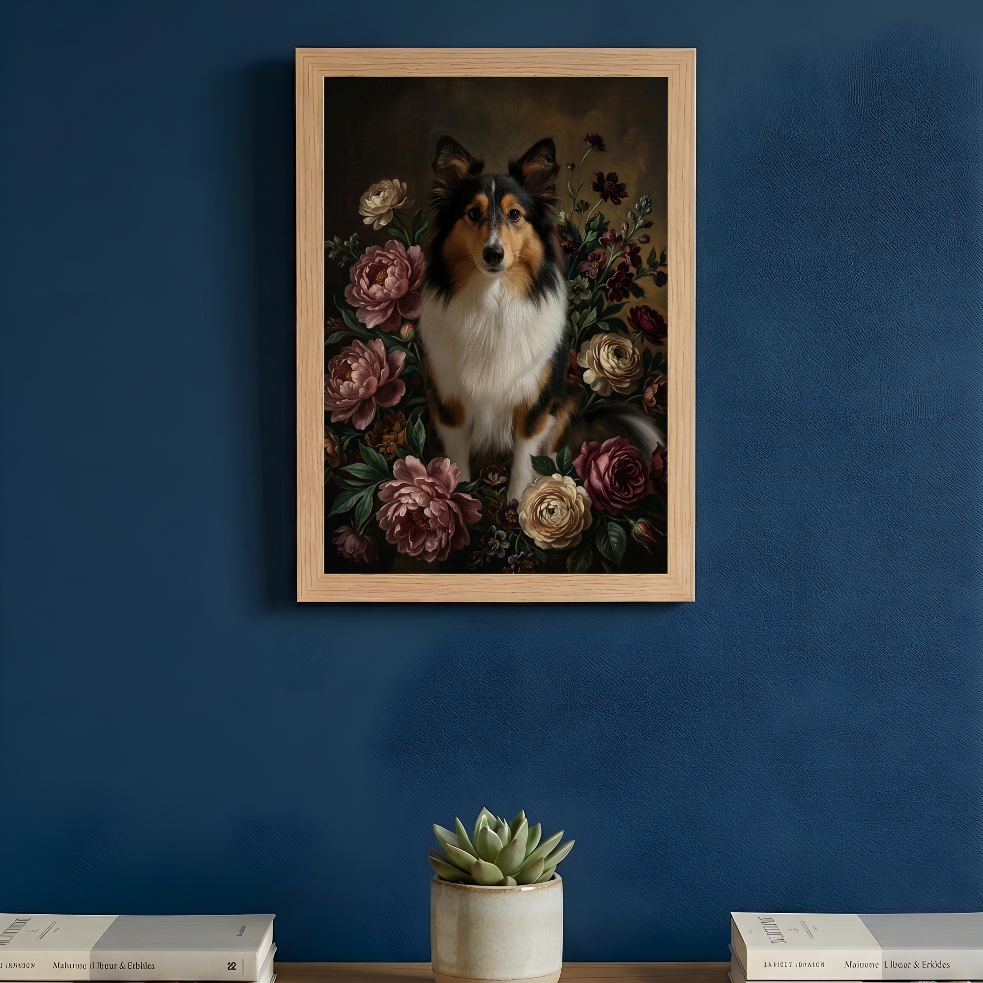 Shetland sheepdog Floral Oil-Painting Floral Framed Art Print (A4) 3