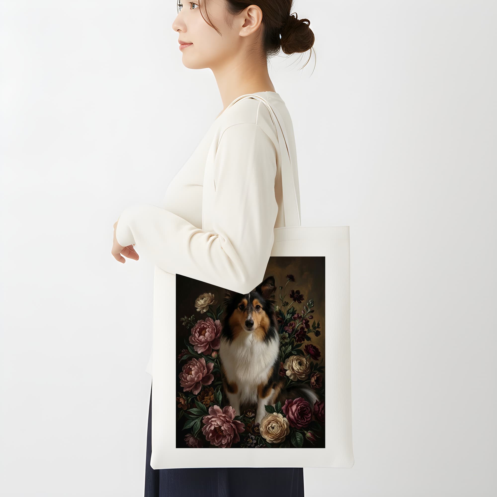 Shetland sheepdog Floral Oil-Painting Floral Tote Bag 2