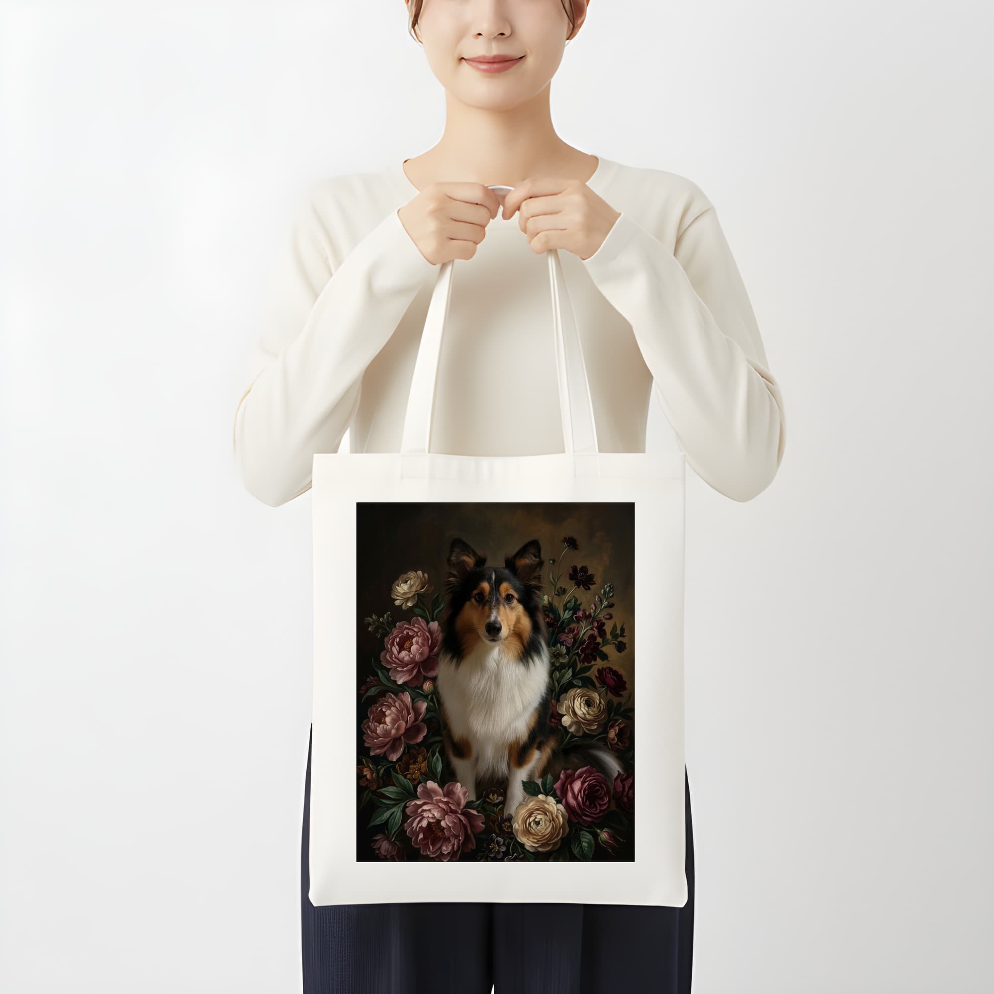 Shetland sheepdog Floral Oil-Painting Floral Tote Bag 3
