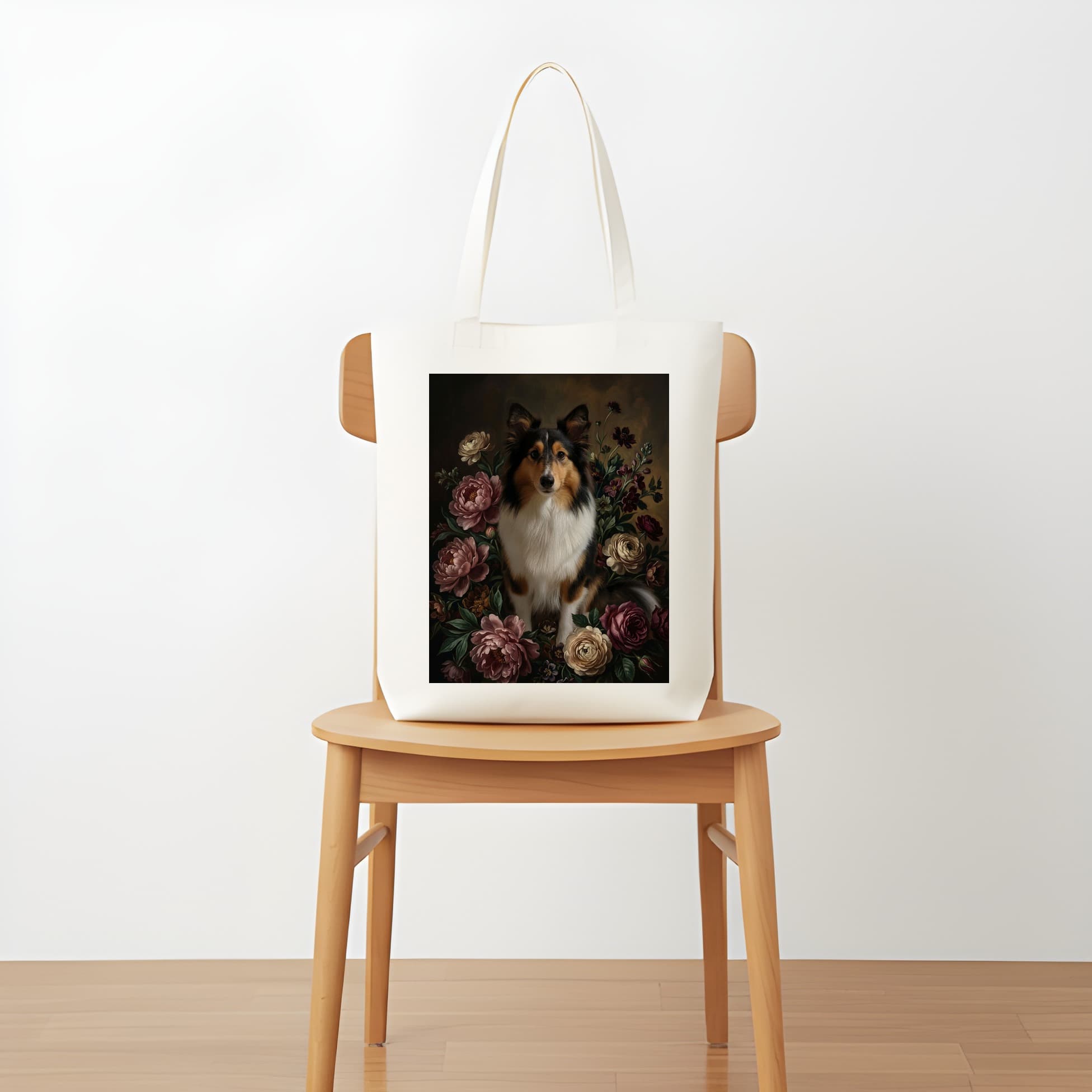 Shetland sheepdog Floral Oil-Painting Floral Tote Bag 5