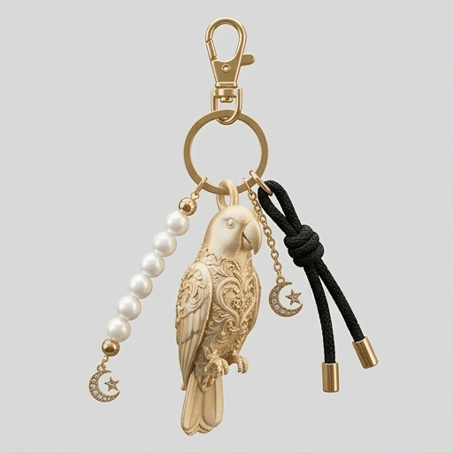 Eclectus Parrot Renaissance Portrait Keychain (Silky Gold)