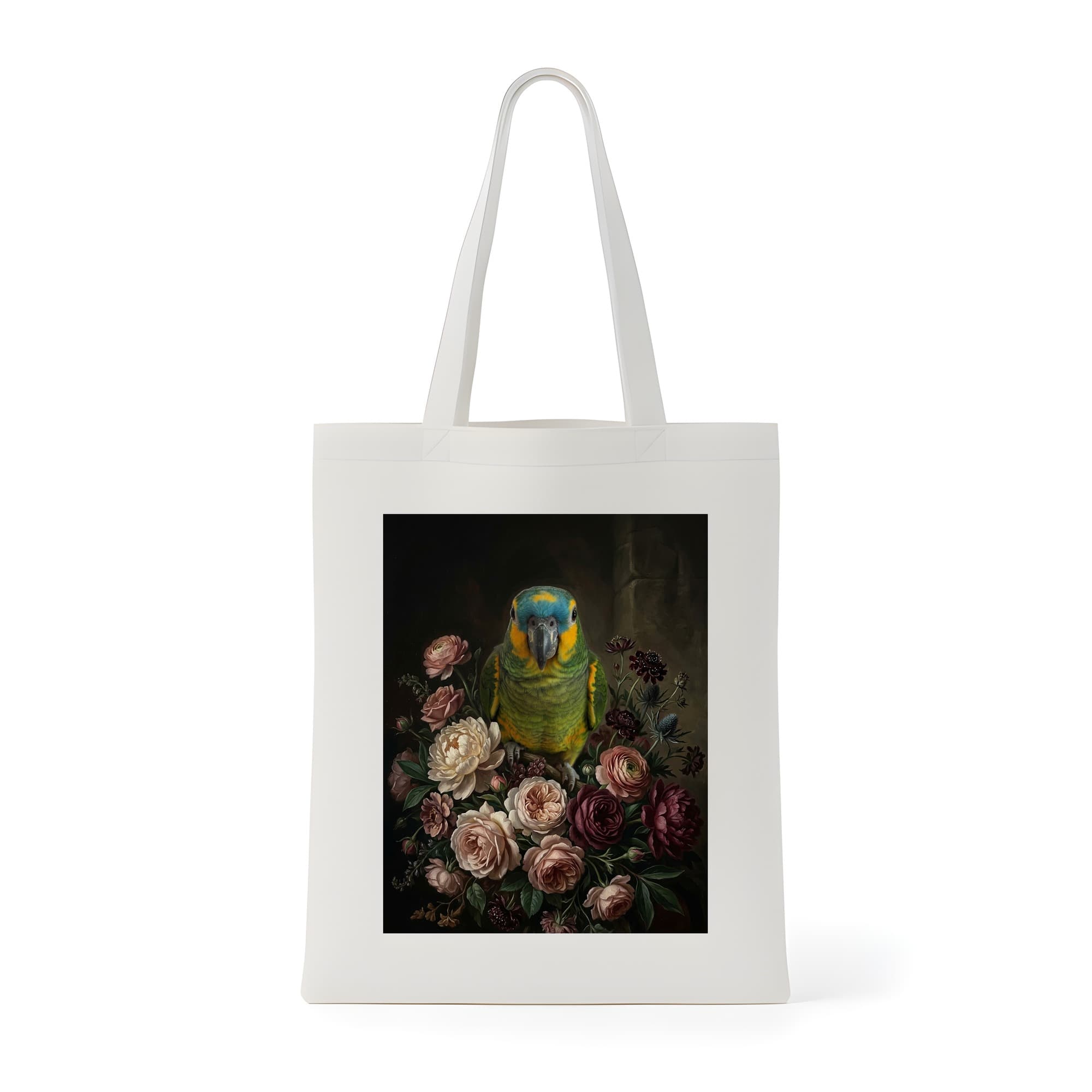 アオボウシインコの花の油絵風アート花柄トートバッグ