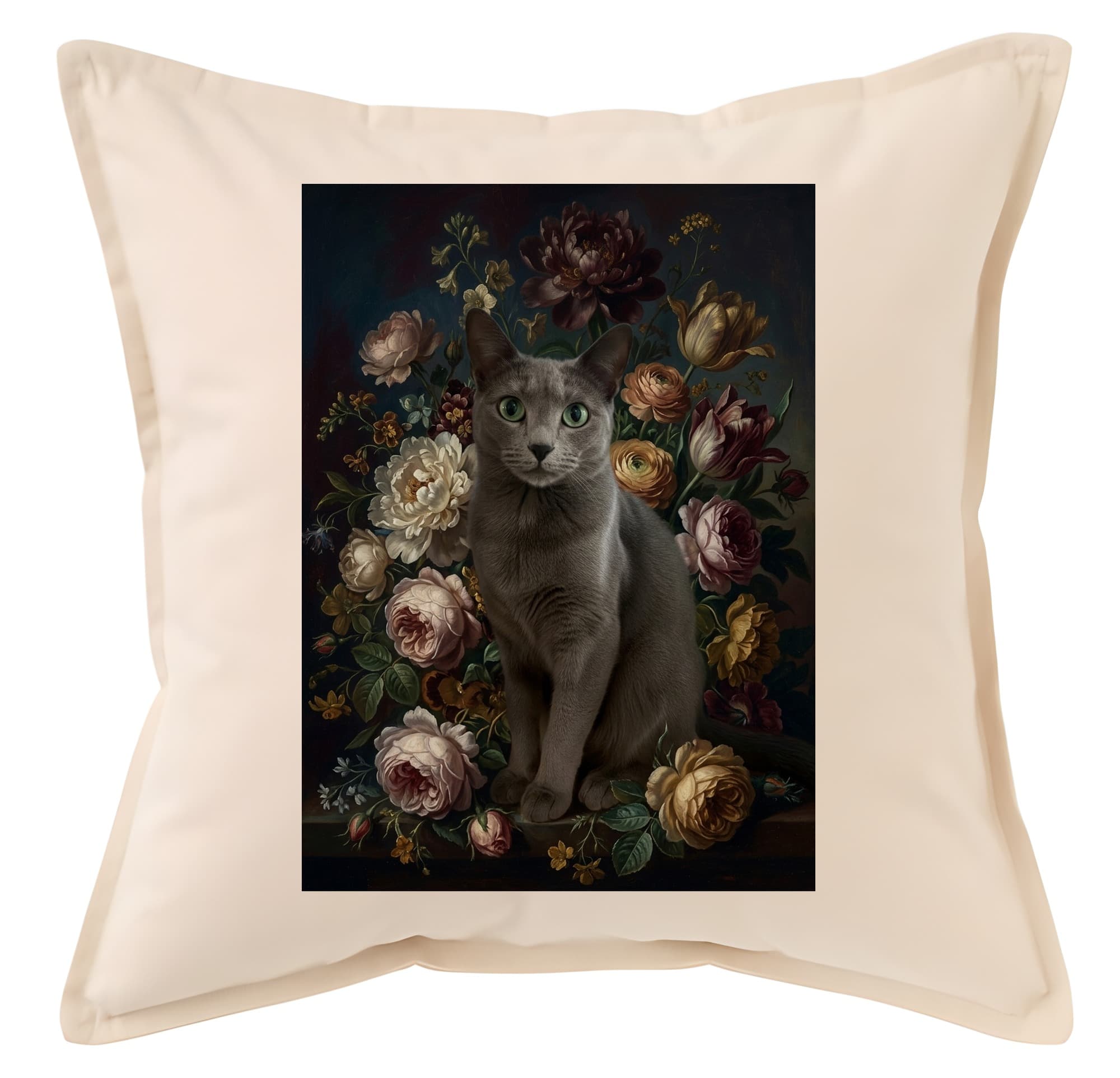 Russian Blue Floral Oil-Painting Floral Cushion