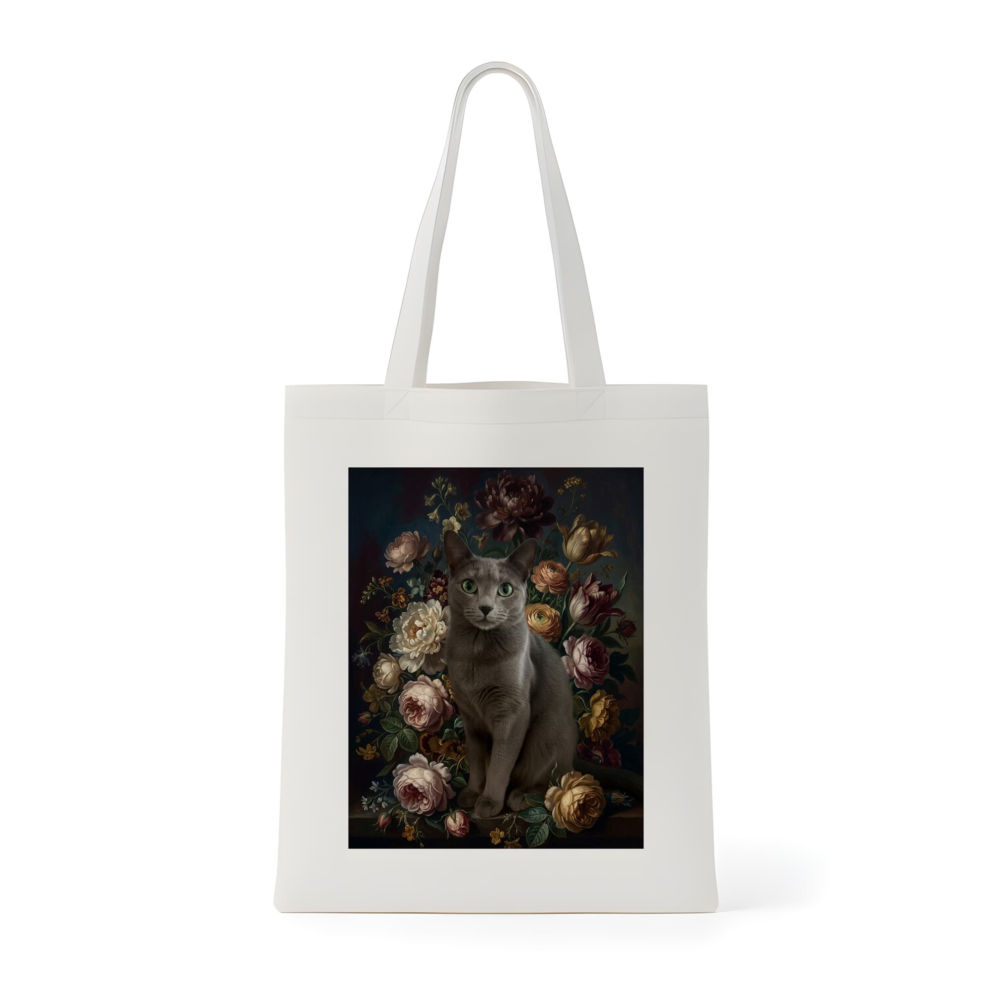 Russian Blue Floral Oil-Painting Floral Tote Bag