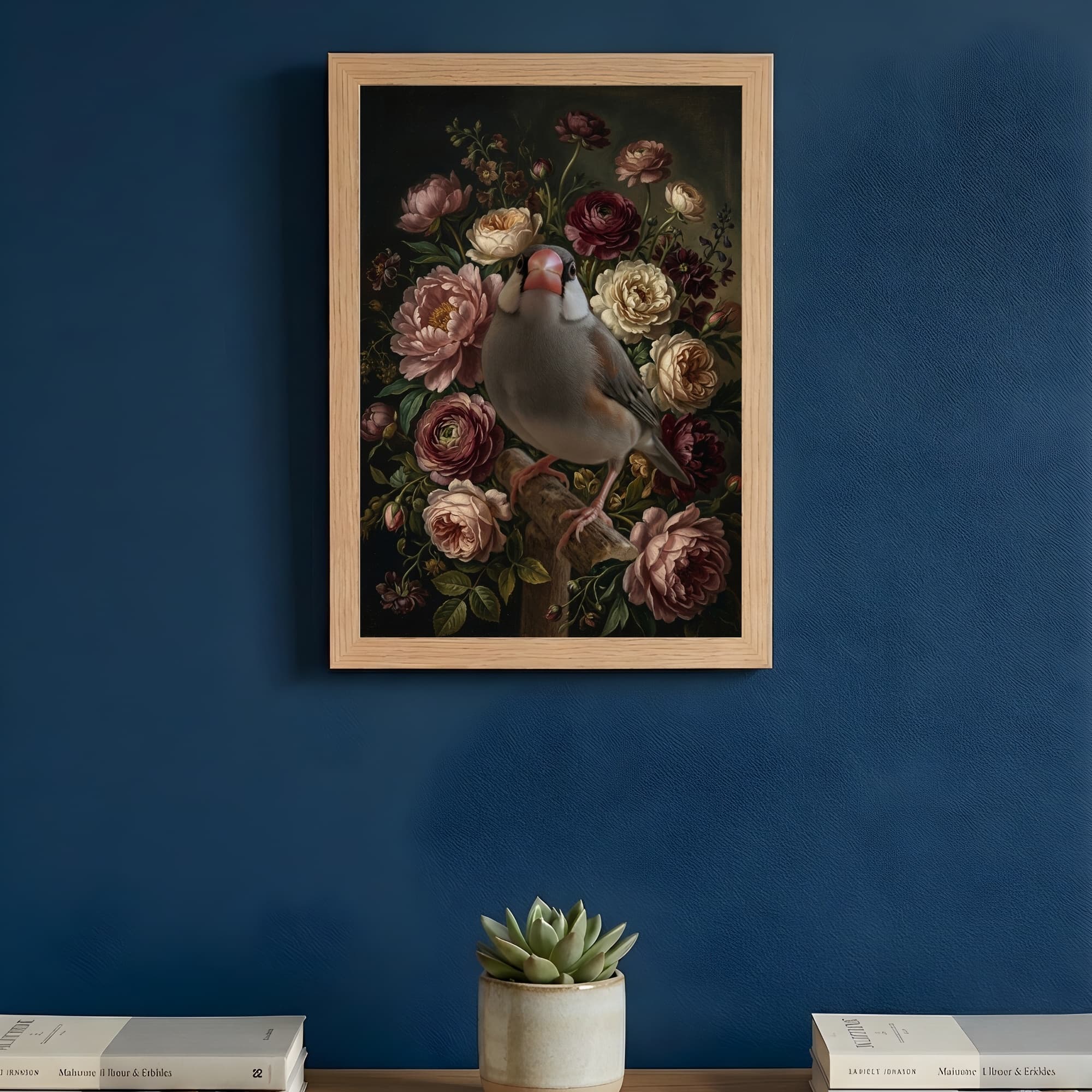 文鳥・ブンチョウの花の油絵風アート花柄額装プリント(A4サイズ) 3