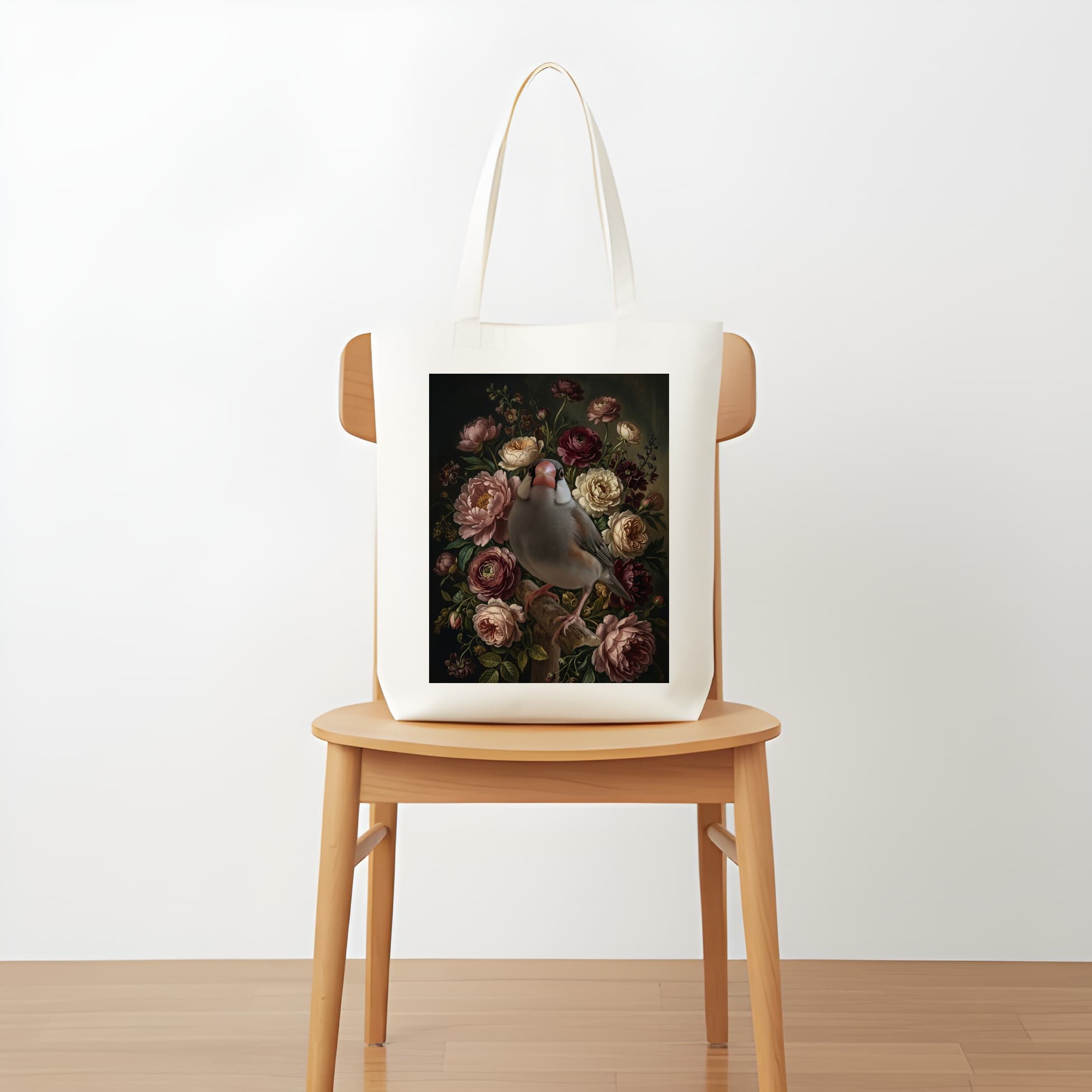 文鳥・ブンチョウの花の油絵風アート花柄トートバッグ 5