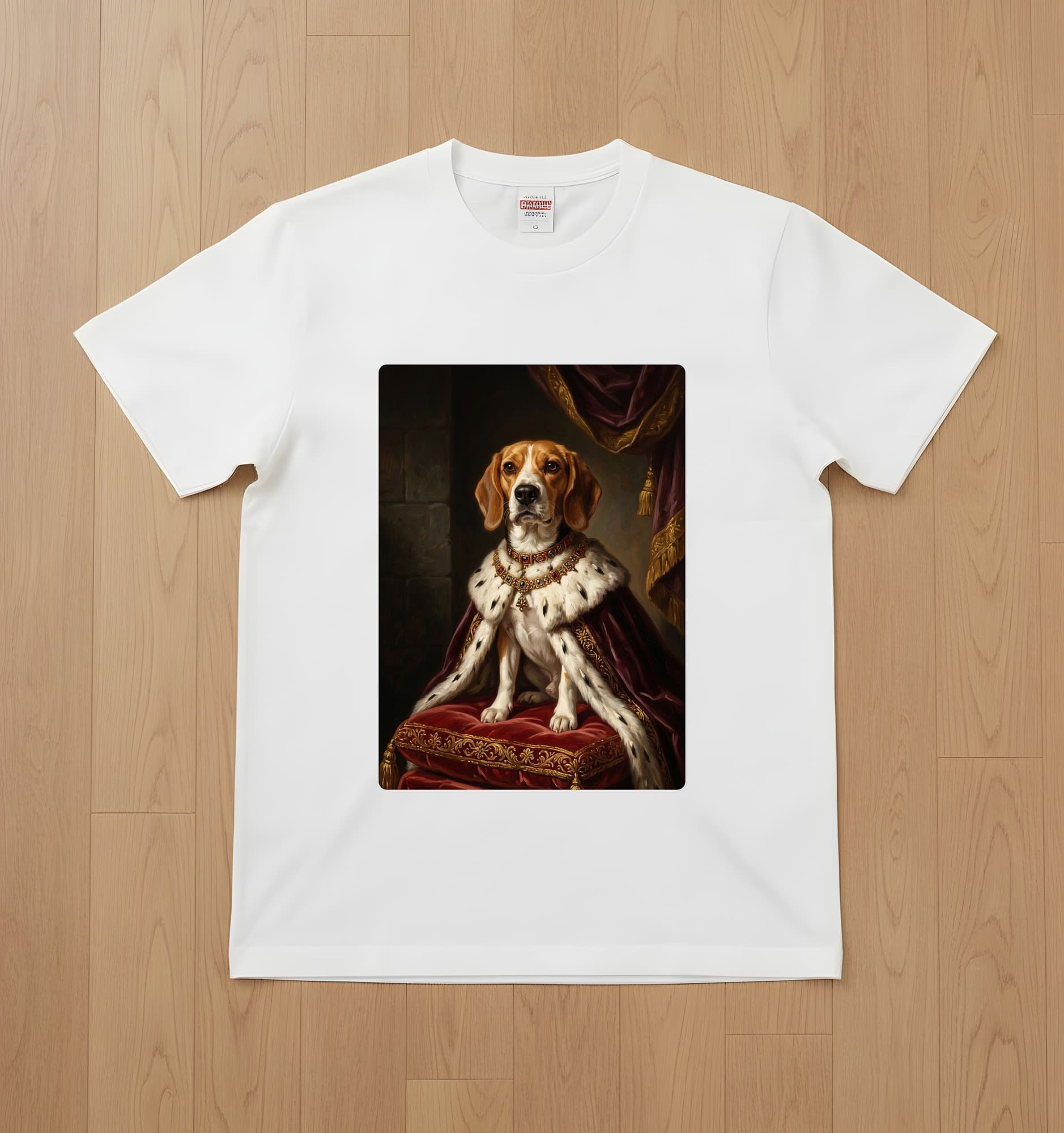 ビーグルのルネサンス肖像画Tシャツ(ホワイト・カラープリント・額縁なし)